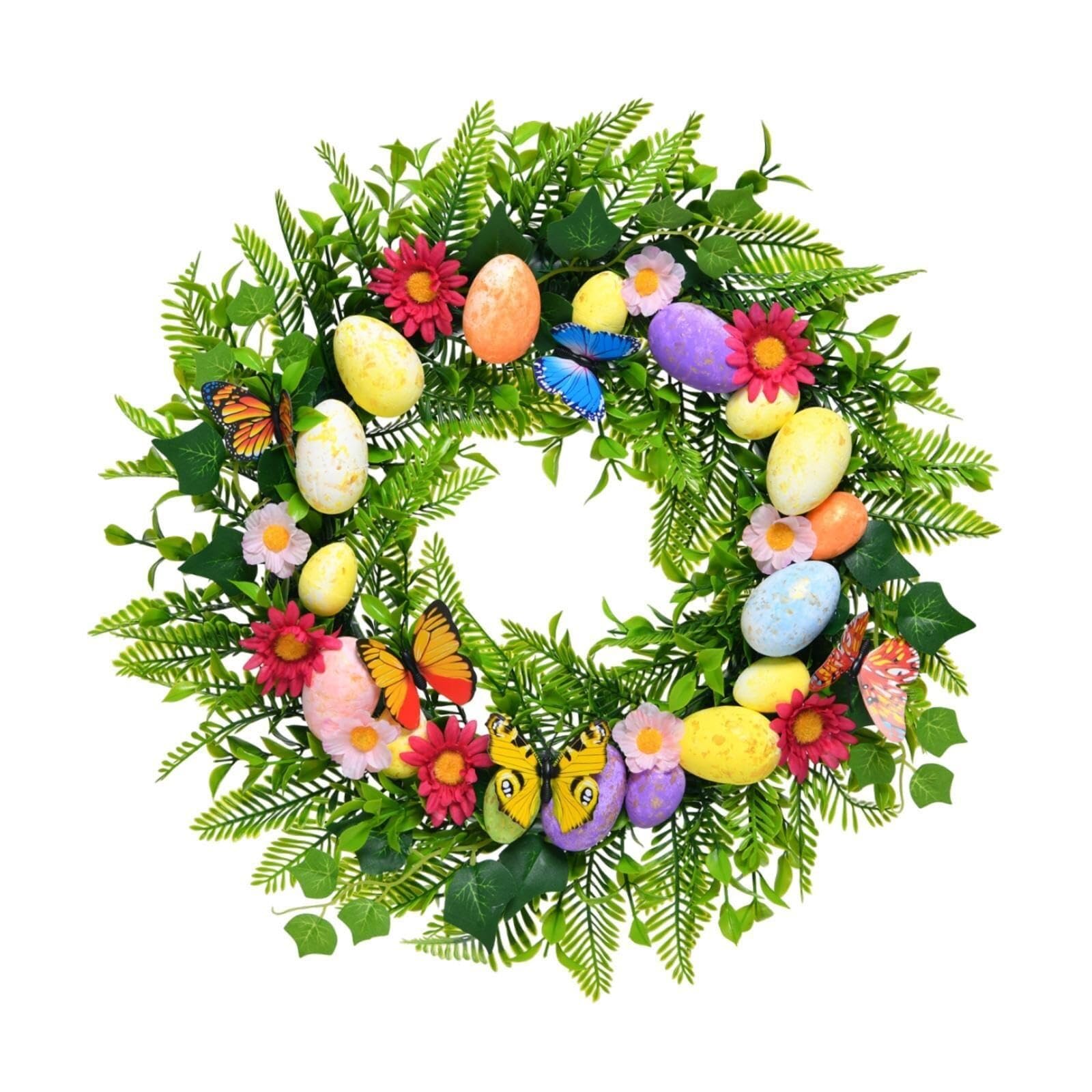 Corona de huevo de Pascua para todas las estaciones, guirnalda colgante para puerta delantera, aro floral para decoración de ventana de primavera