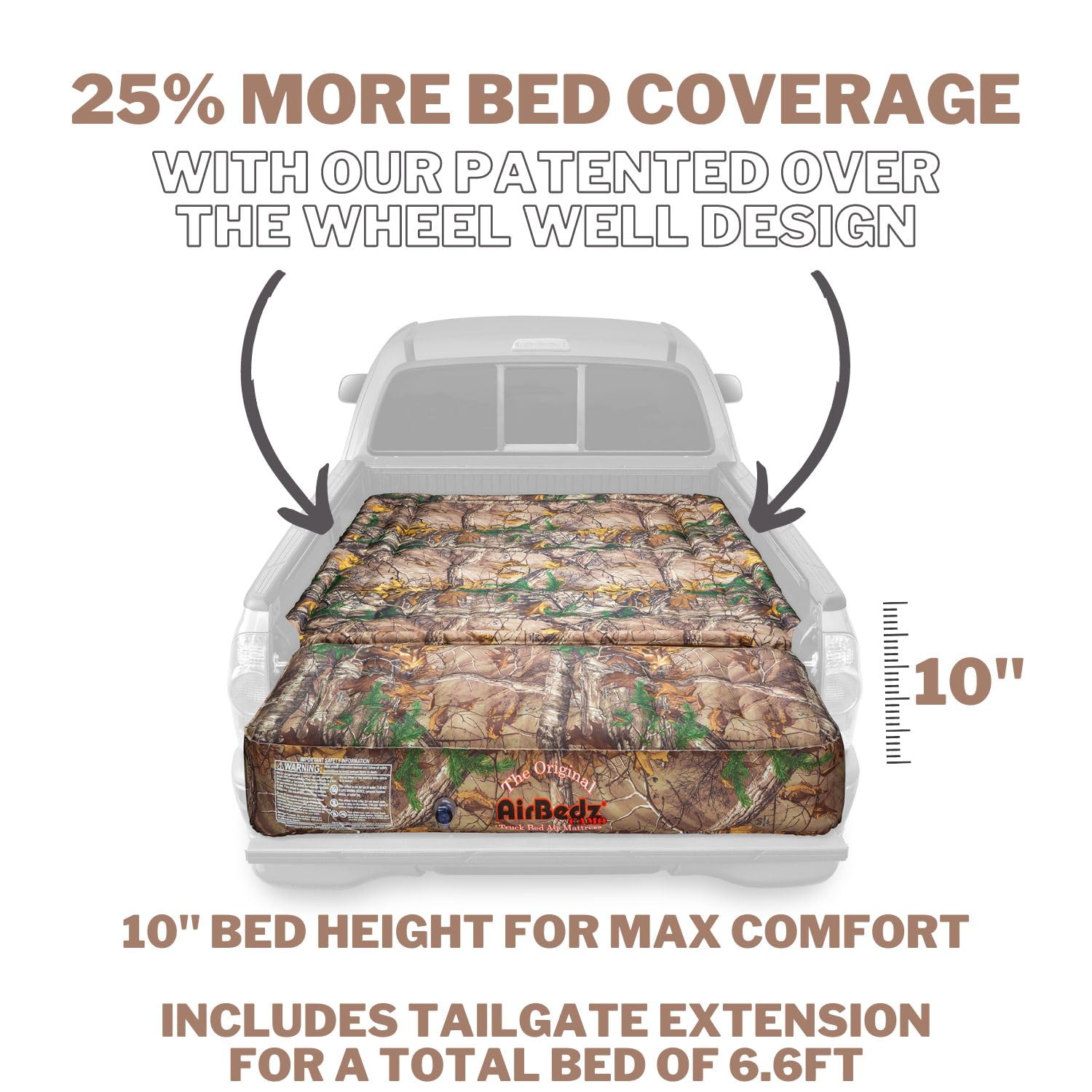 AirBedz RealTree Camo PPI 405 średni rozmiar 13,5 cm krótkie łóżko z wbudowaną baterią akumulatorową pompką powietrza z materacem tylnej klapy, 1 opakowanie