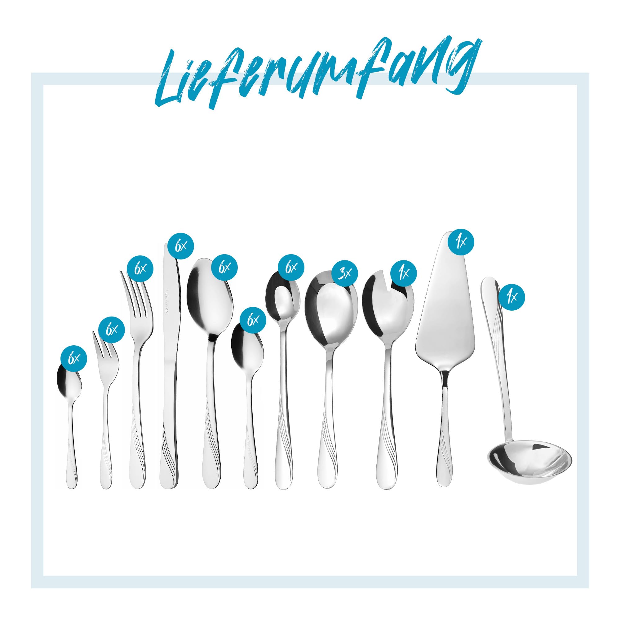 'Gräwe Set de couverts pour 6 personnes, 48 Pièces – Ménagère avec présente de et couverts de service en acier inoxydable, inoxydable, sans nickel – Serie Stralsund "