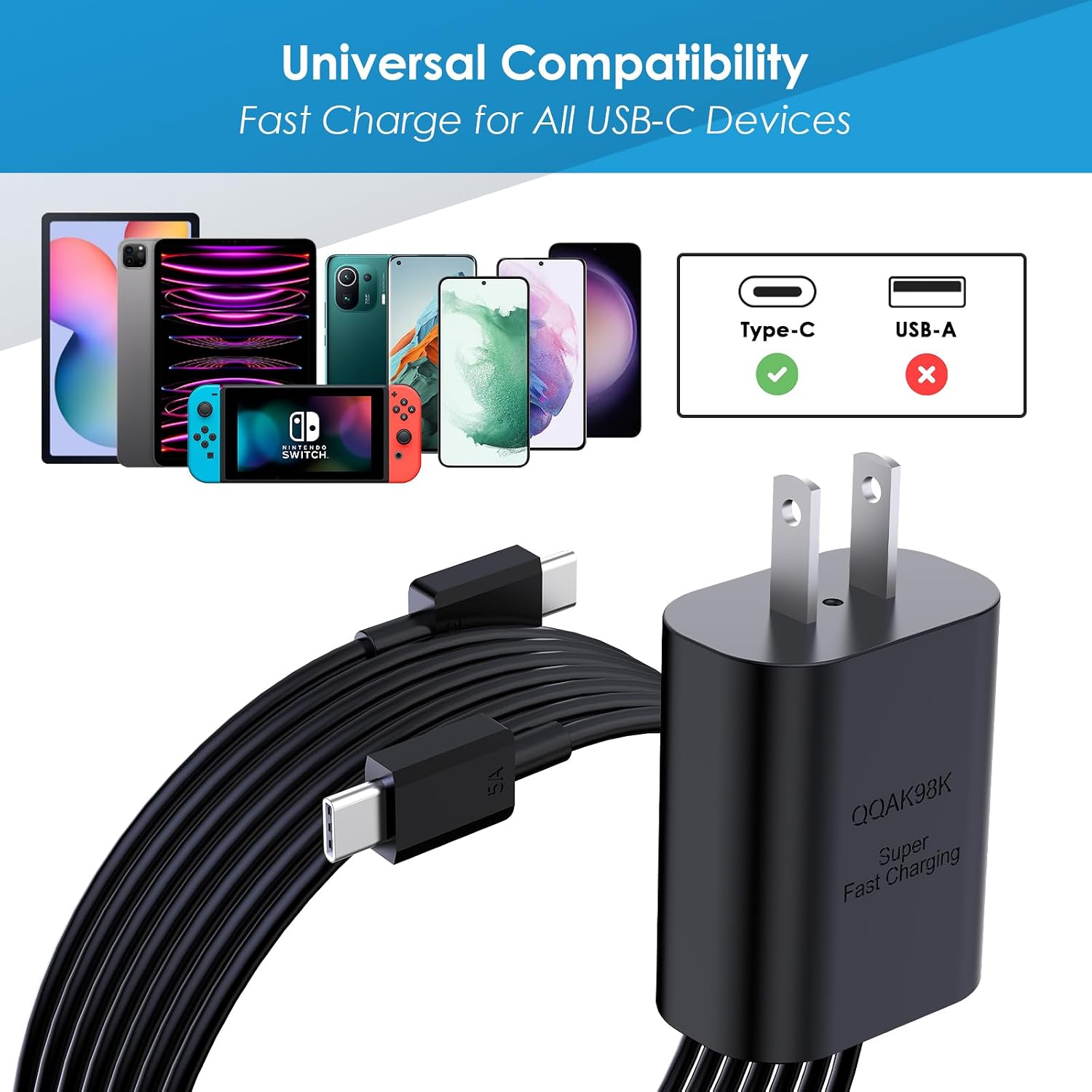 25W Fast Charger, Type C Wall 6.7ft Cord - Image 6