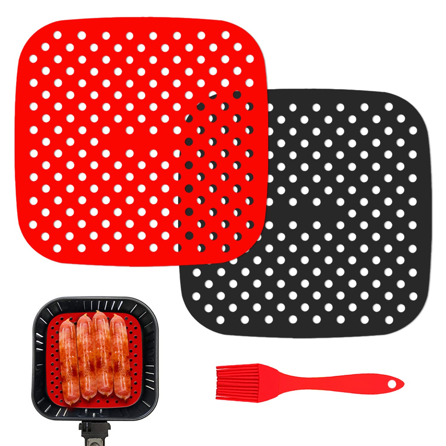 AEIOPRS 2 pcs Tappetini per Friggitrice ad Aria Quadrati Tappetini in Silicone per Friggitrice ad Aria Riutilizzabile Antiaderente Tappetino