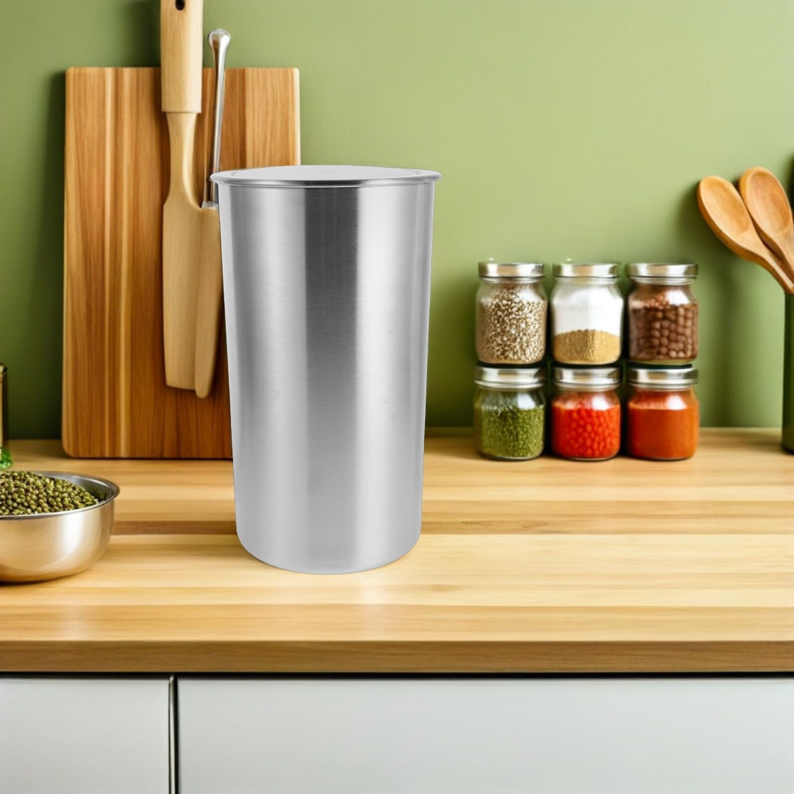 Luxshiny Pattumiera da Incasso per Cucina 5,5l in Acciaio Inossidabile Coperchio Girevole a 360° e Apertura una Mano, Contenitore Spazzatura Rotondo per Cucina e Ufficio