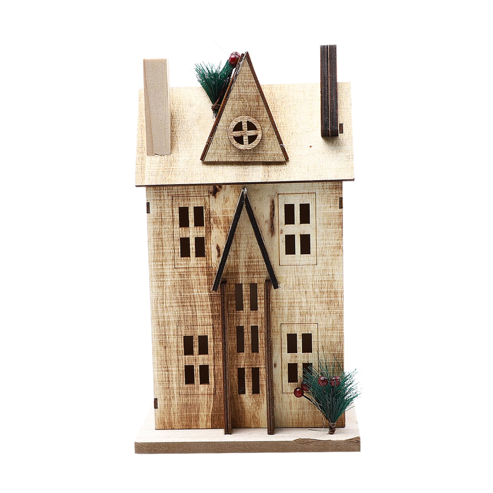 CORHAD 1Pc Style Luminous Wooden House Decoration with LED Light Rustic Xmas Decor for Christmas Home Decor Desktop House Accent