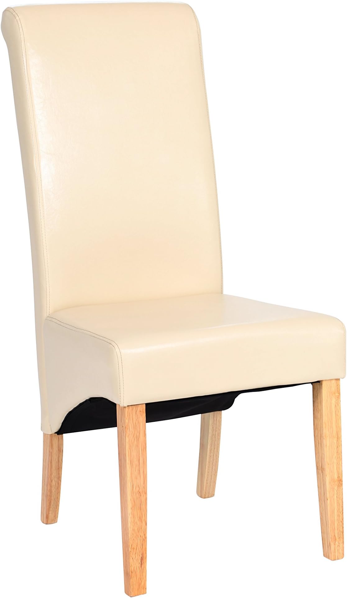 PML DELUXE SUPREME BONDED LEATHER DINING CHAIR ROLL TOP HIGH BACK OAK WOOD LEGS (CREAM)