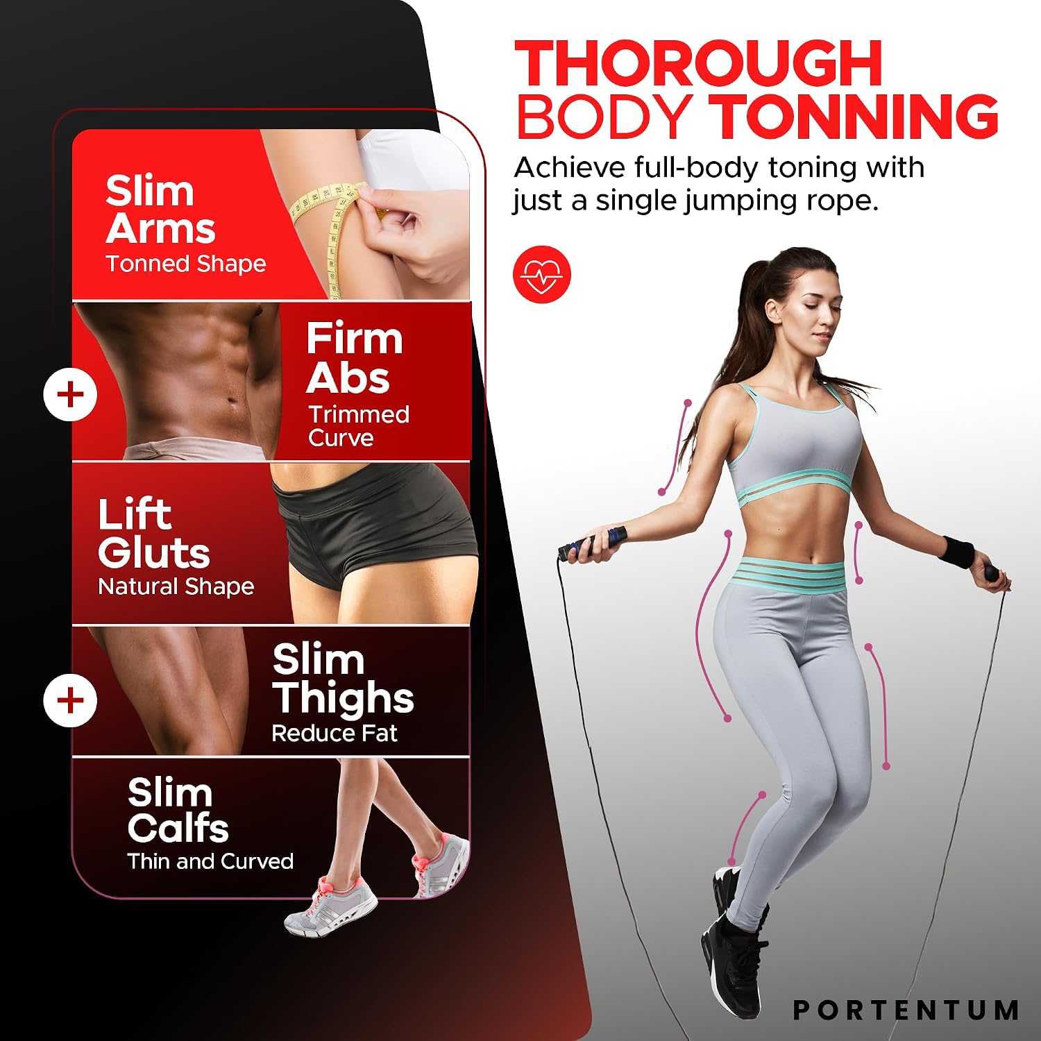 Skipping Ropes for Adults & Kids, PORTENTUM Speed Skipping Rope Soft Memory Foam Handle Tangle-free Adjustable Rope&Rapid Ball Bearings Fitness Workouts Fat Burning Exercises Boxing - Length Adjuster