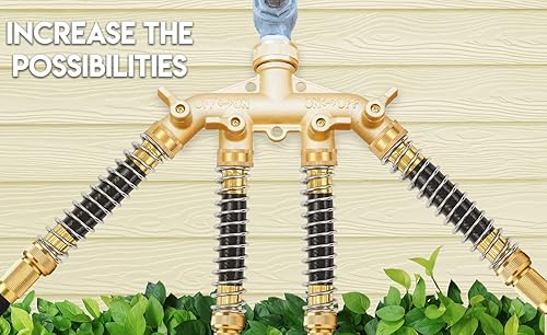 Miniatura 9 de Morvat Divisor de latón de 4 vías, conector de colector de manguera de jardín con válvulas de encendidoapagado de agarre cómodo, incluye kit de