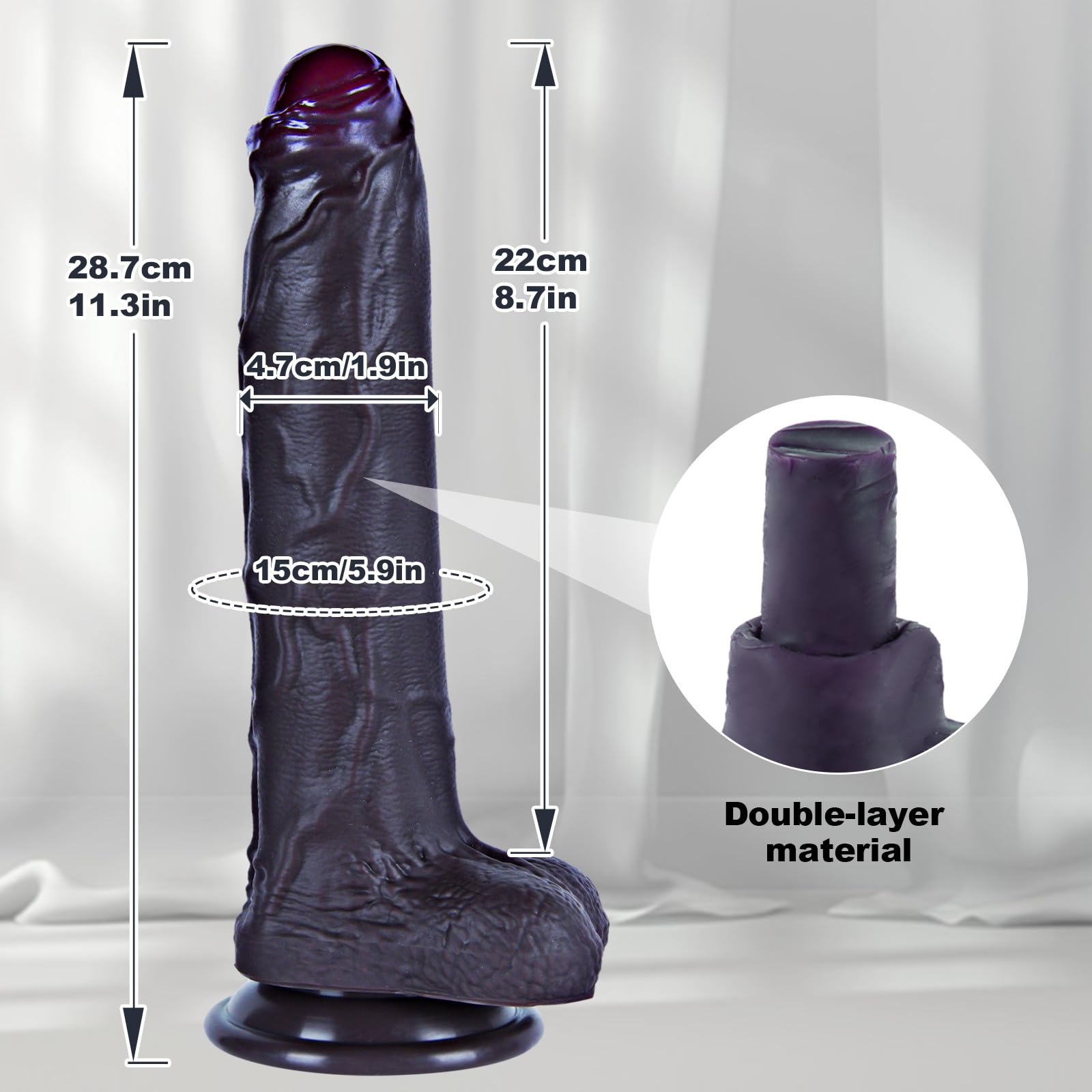 Dildo realistico da 28 cm con prepuzio, nero non circonciso, ventosa potente, silicone a doppia densità, stimola punto G e prostata, lunghezza XXL extra, unisex