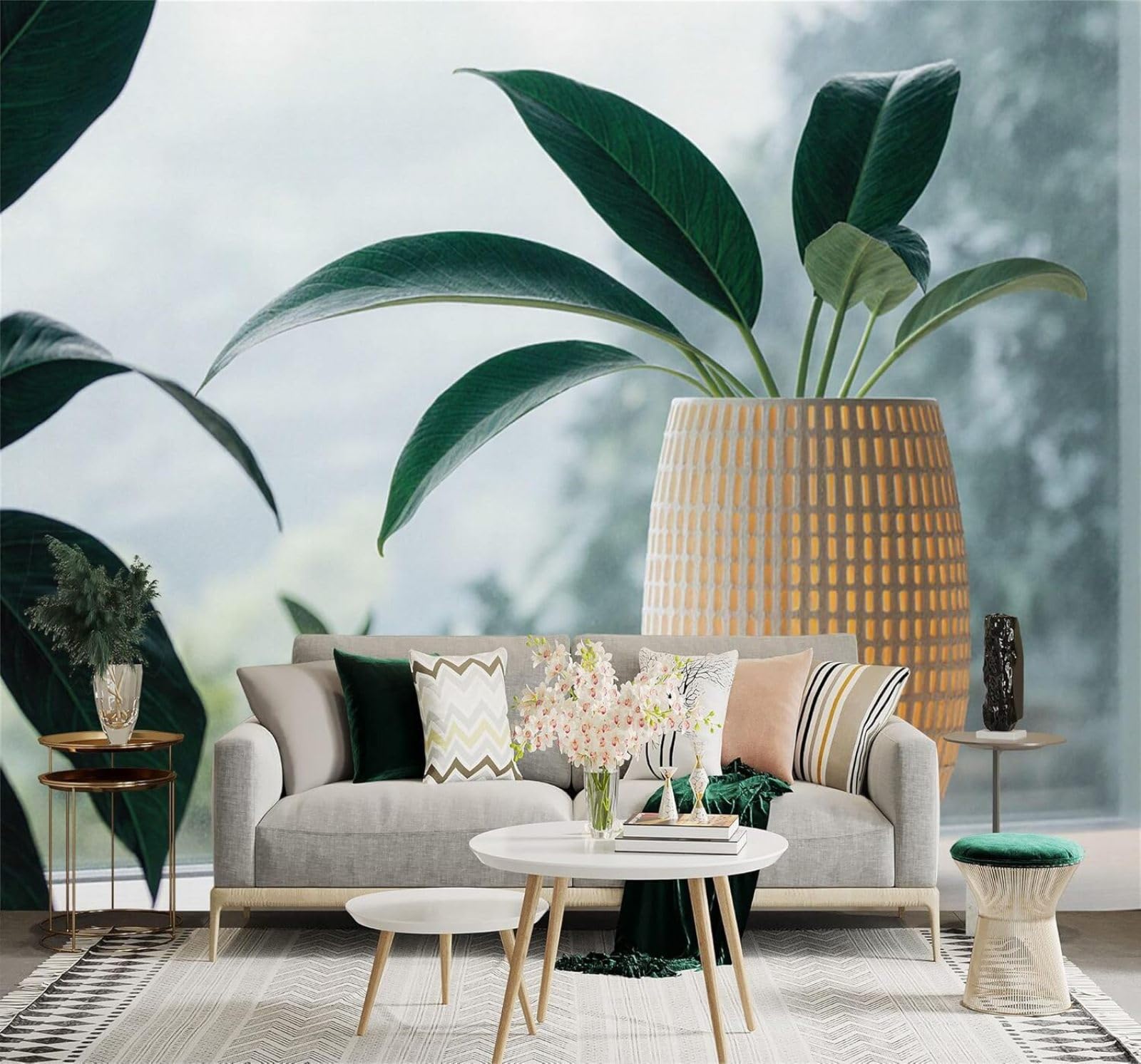 Minimalist Elegant Plants Green Leaves Vase 3D Wallpaper Creative Modern Decoration Murals Home Decor Study Living Room Bedroom Sofa Background-250cm×170cm