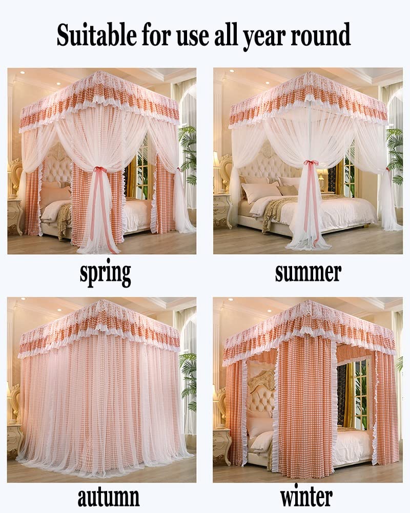 OKUOKA Zanzariera a baldacchino per Letto Europeo per Ragazze Adulte, Camera da Letto Romantica in Pizzo per Camera da Letto con Supporto in Metallo (Color : Gray-B, Size : 180X220X210CM)