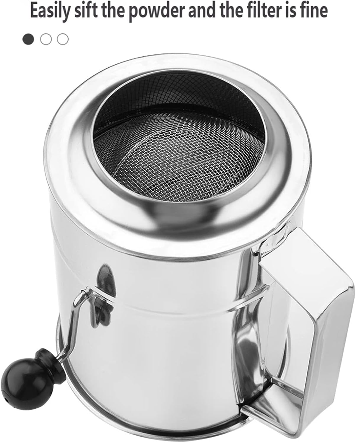 Multipurpose Hand Cranked Stainless Steel Kitchen Sifter with Ergonomic Handle for Fine Powder and Dry Ingredient Baking Flour Sifter