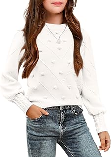 Arshiner Kid Girls Crew Neck Lantern Sleeve Sweater Cute Jumper Top Pullover Outwear 5-13 Years
