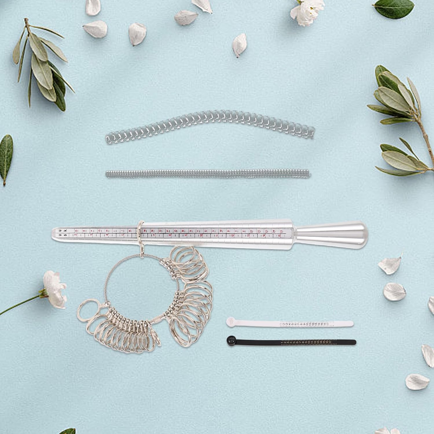 FOMIYES Metal Ring Sizer Measuring Set with Mandrel and Finger Gauge 6pcs Jewelry Making Tool Kit for Men and Women Reusable Ring Size Measuring Tools
