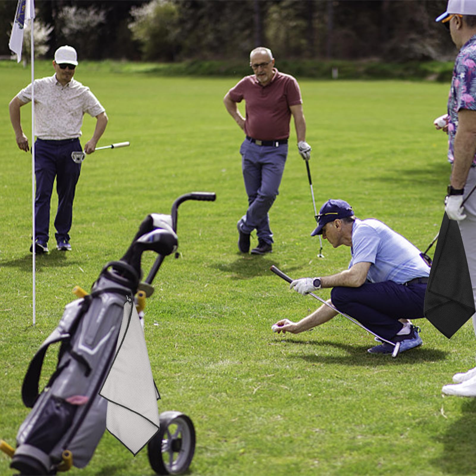 Asciugamano da Golf in Microfibra 40x40cm con Moschettone Nero