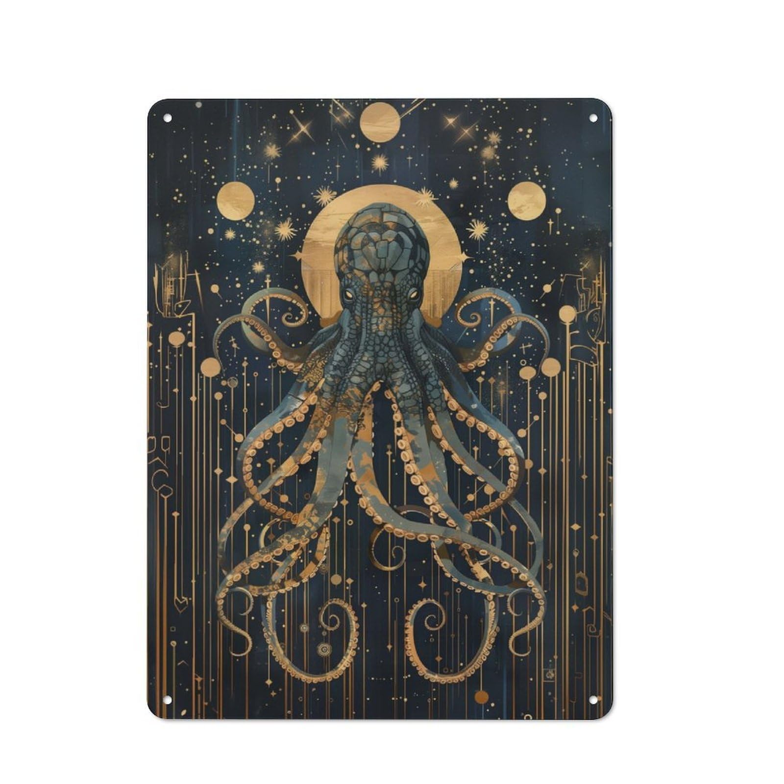 Junmoney Geometric Kraken Octopus Retro Metal Wall Sign 40X30cm With For Garage Wall, A Decorative Metal Sign For Garages And Workshops