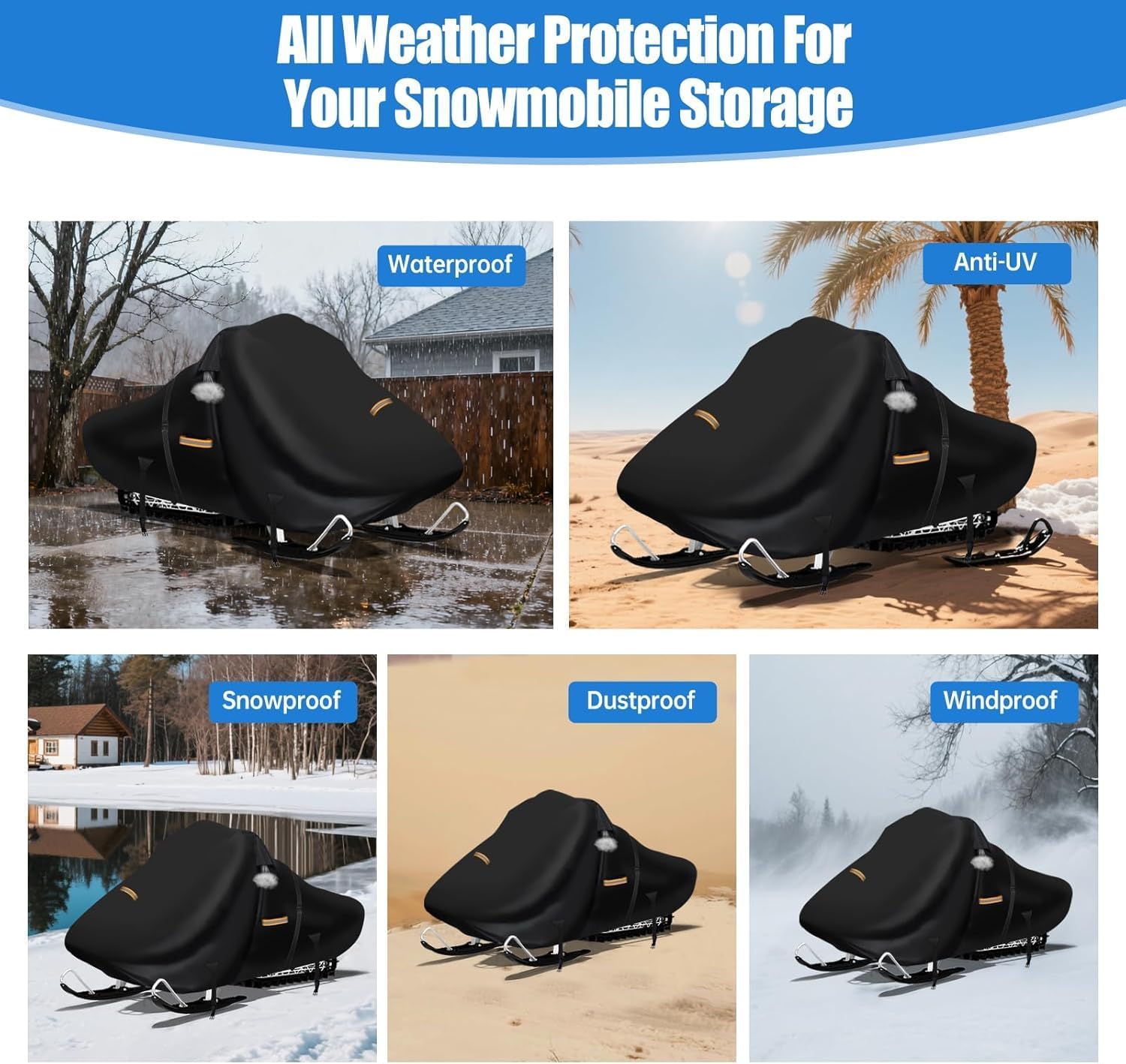 900D Snowmobile Cover, 130" L x 51" W x 48" H Upgraded Thicker Waterproof Oxford Cloth with Windproof Buckles Large Snow Mobile Cover for Skidoo,Arctic Cat,Pro RMK,Yamaha,Lynx,Camso,CFMOTO