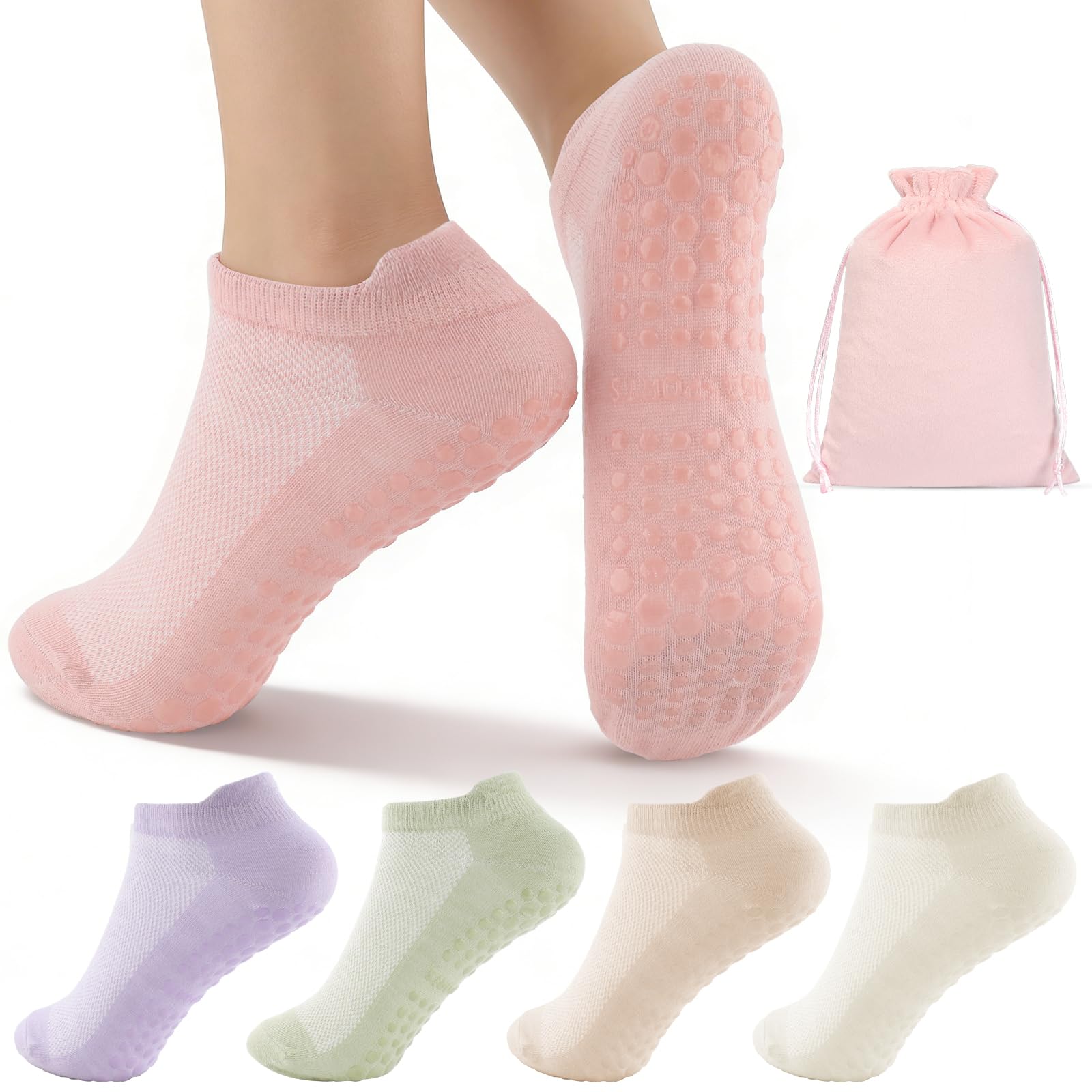5 pares de calcetines de pilates para mujer, antideslizantes, de algodón, transpirables, estilo tobillero, para bar, baile, gimnasio, hogar, reformador, entrenamiento, estudio, uso
