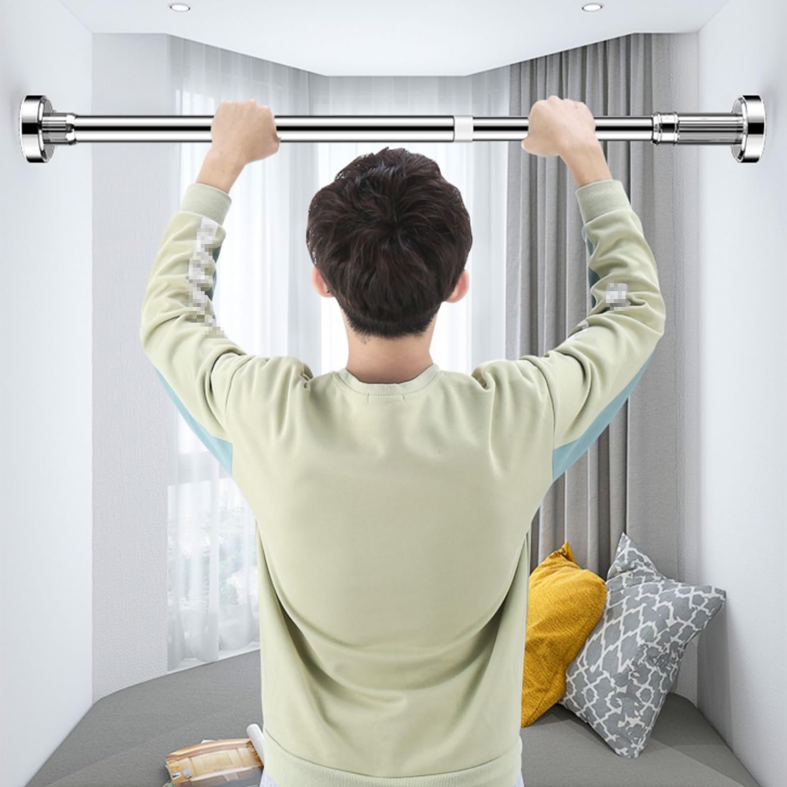 Gardinenstange Ausziehbar mit Abnehmbarem Fuß, 35 bis 320 Cm | Verstellbare Duschstange Ohne Bohren für Bad, Kleiderschrank, Fenster und Balkon(Silver,110-200cm/43-79in)