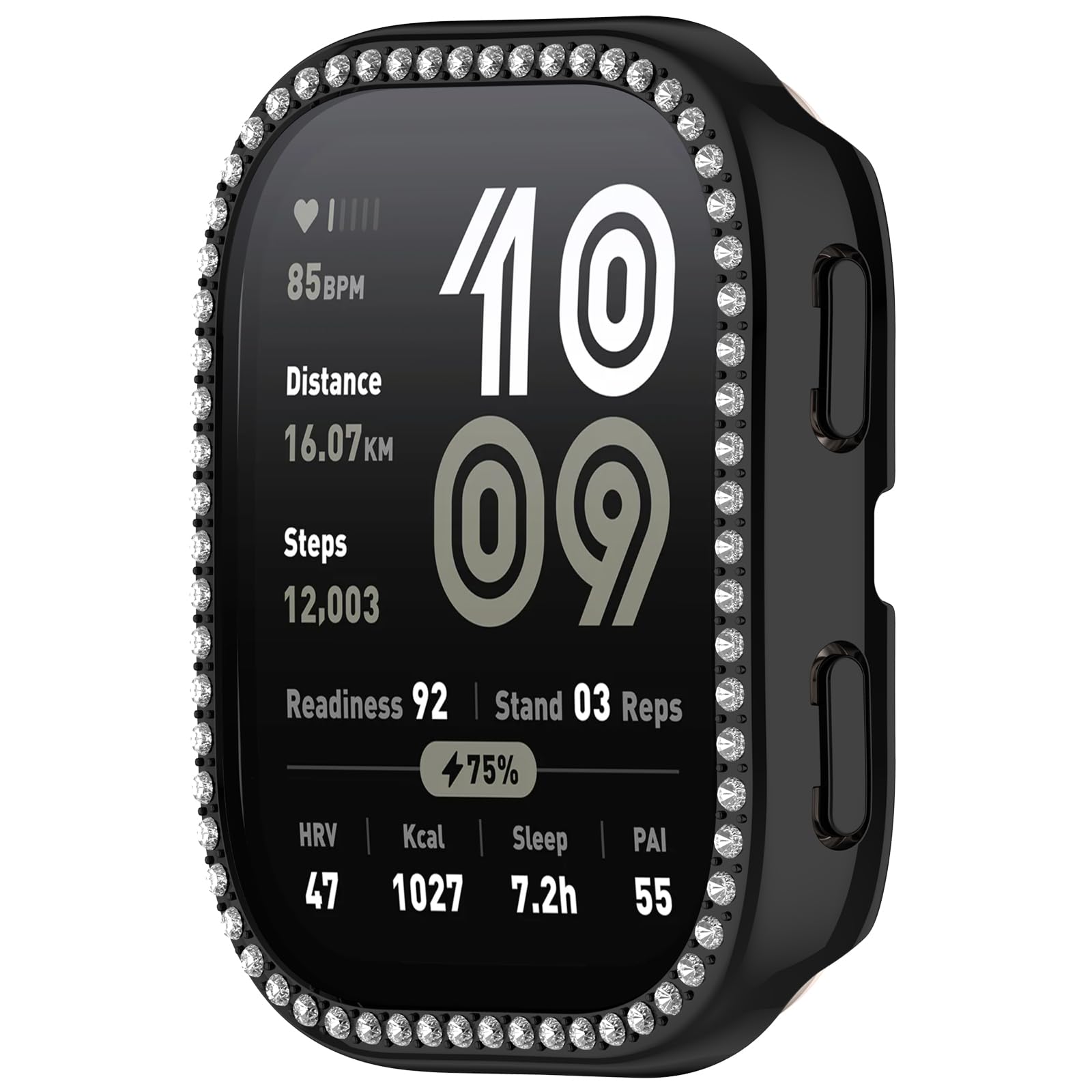 Bling Bumper Compatible for Amazfit Bip 6 Case, Women Men Glitter Diamond Rhinestone Protector Cover for Amazfit Bip 6 Smartwatch (Black)