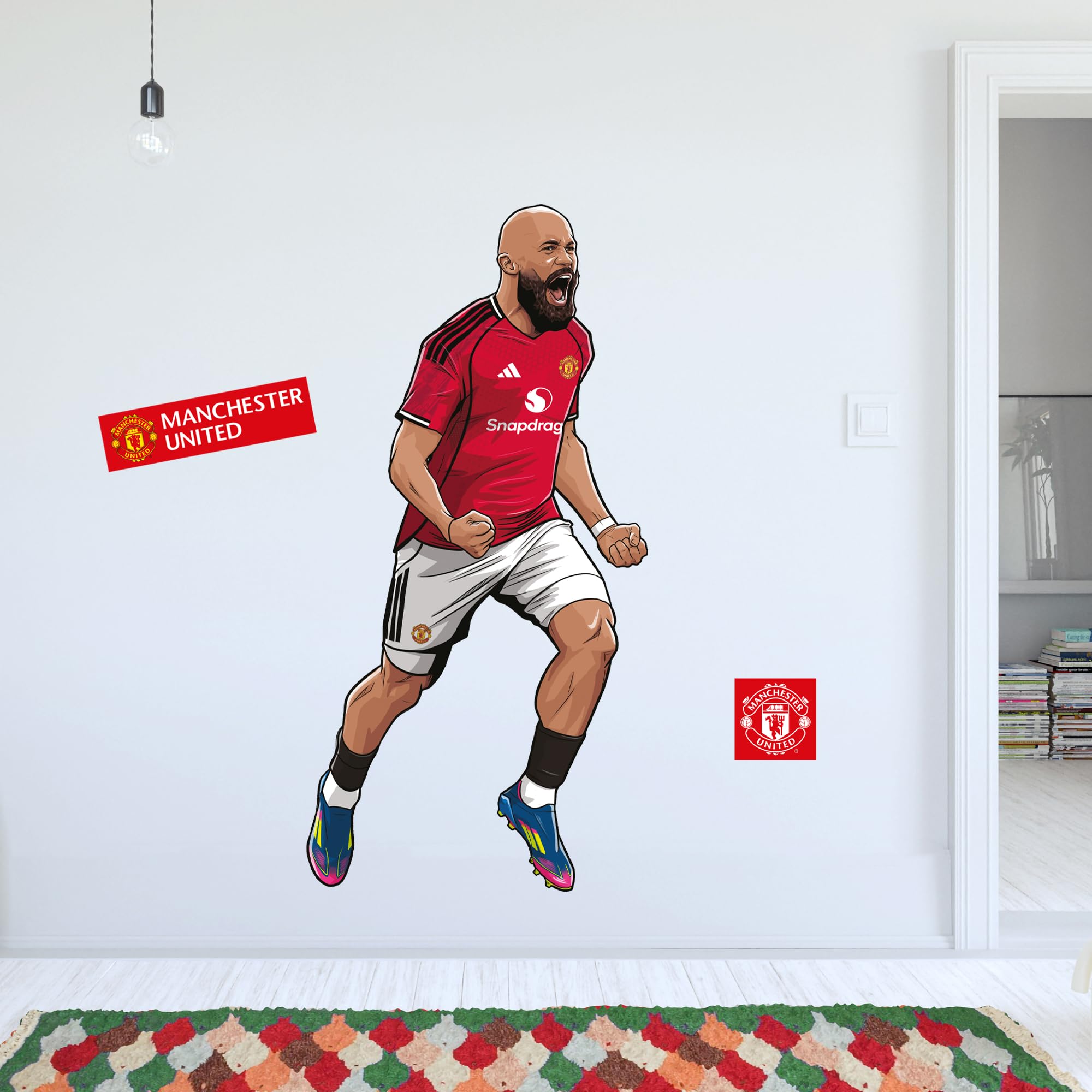 Themed Red Manchester United Fc Wall Sticker - Mbeumo 25/26 Illustration Decal Football Wall Art (120Cm Height X 60Cm Width)