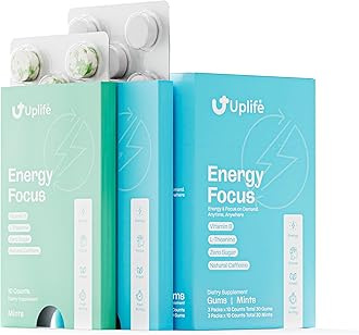 Uplife Energy Gum & Mints 60 Pieces (30 each) – 40mg Natural Caffeine + 80mg L-Theanine + Niacin Vitamin B3 & B12 – Sugar-Free, Vegan – Caffeine Gum & Mint for Smooth Energy Boost, Focus – Mint Flavor
