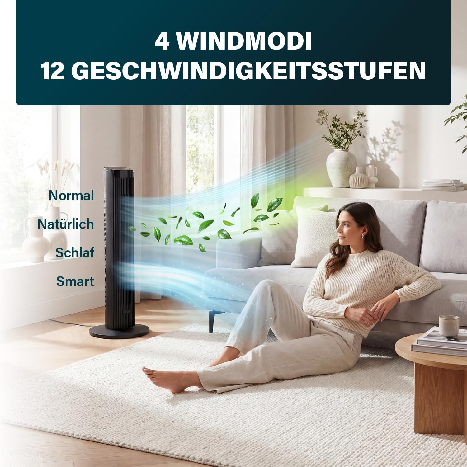 Princess Turmventilator 40 W Oszillierend 4 Modi 12 Geschwindigkeiten Höhe 91,5 cm