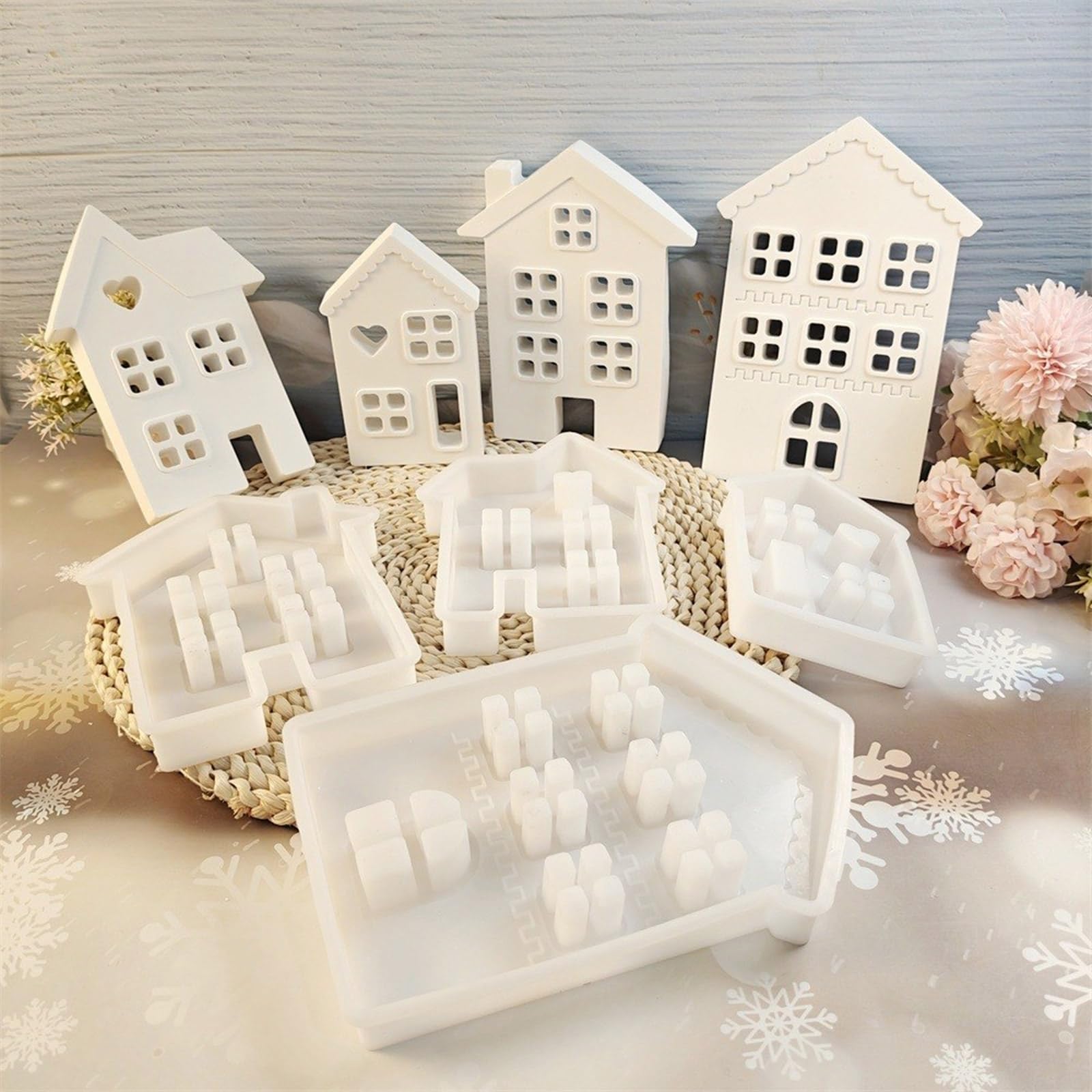 Confezione da 4 stampi in silicone fatti a mano a forma di casa in resina, adatti per decorazioni e regali