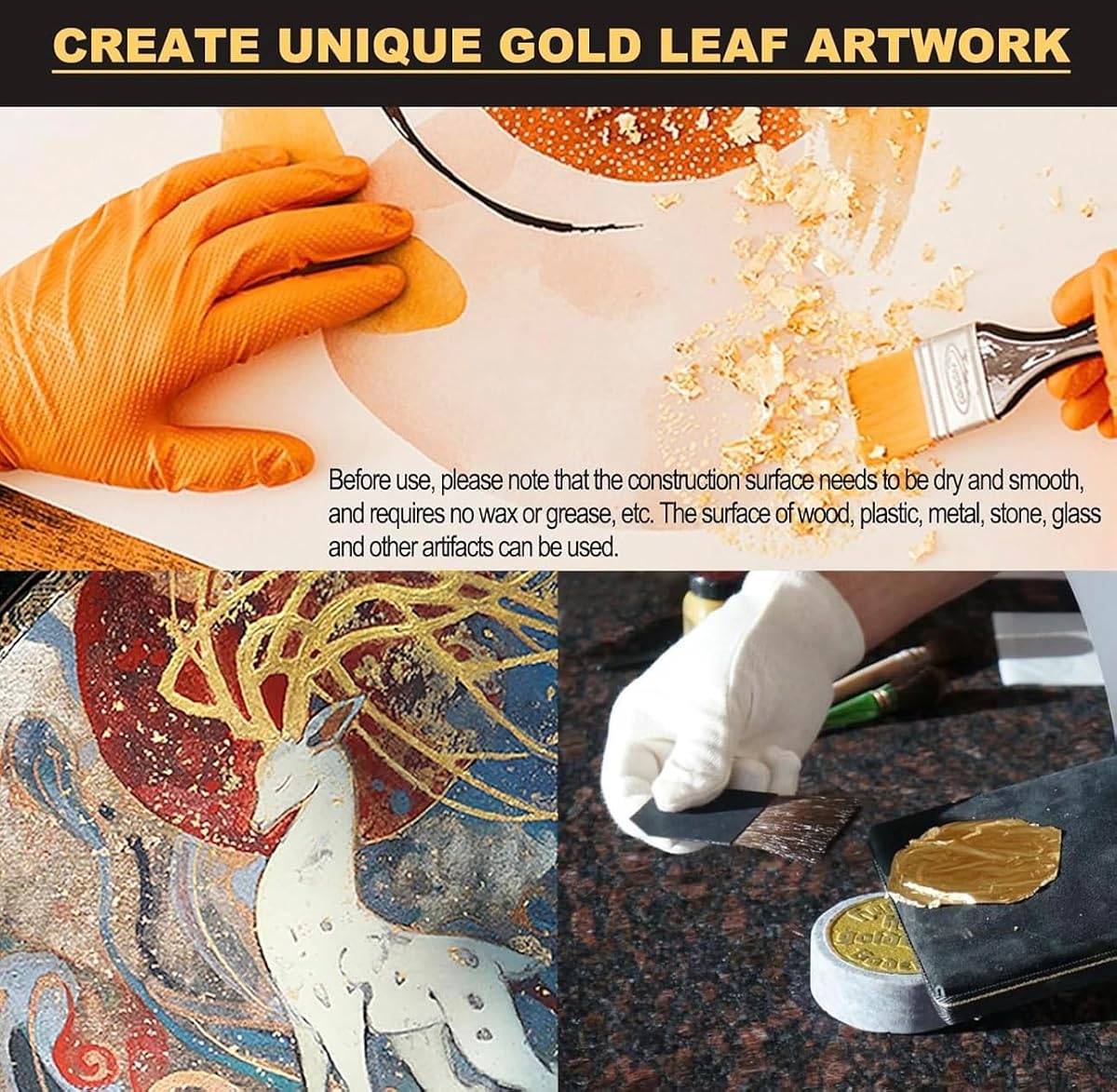 Mini Gold Leaf Sheets 300 Sheets (8 by 8. cm) + Adhesive 100ml – Gilding Glue -