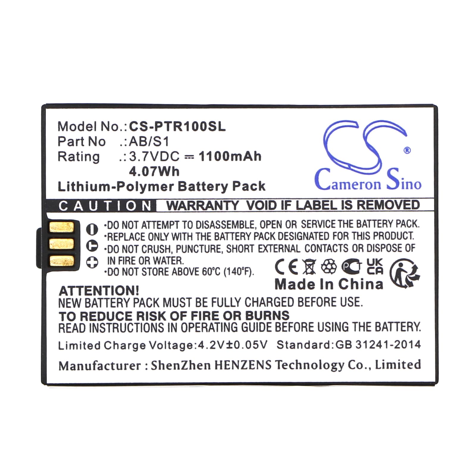 Cameron Sino 1100mAh / 4.07Wh Replacement Battery for PROTEAR Bluetooth-Headphones Earmuff, Ear Defenders, AB/S1