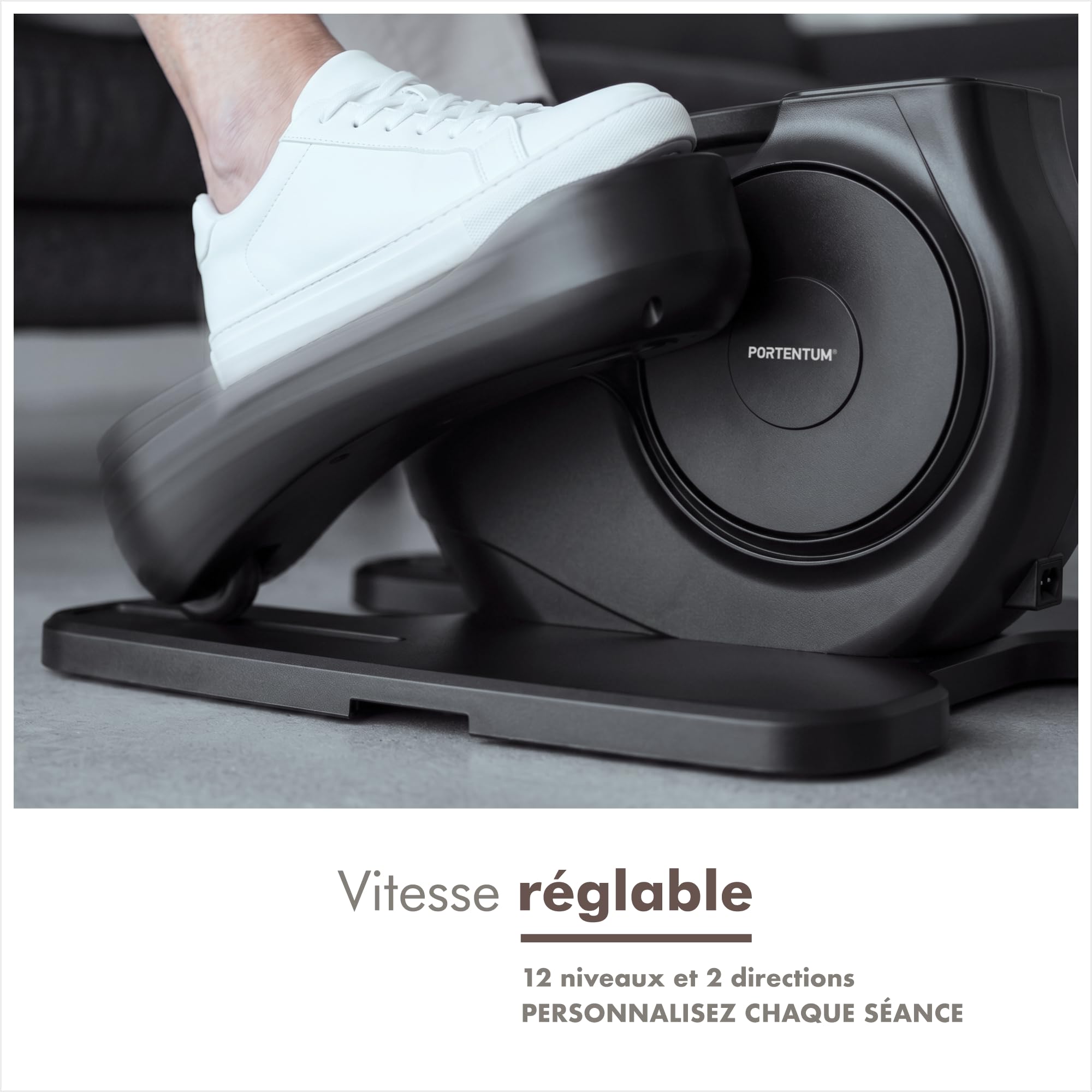 PORTENTUM Mini Velo elliptique électrique avec Bandes de résistance – Tapis et Sangles – Pédalier d'appartement Automatique et Manuel 12 Vitesses – Pedalier Moteur Silencieux