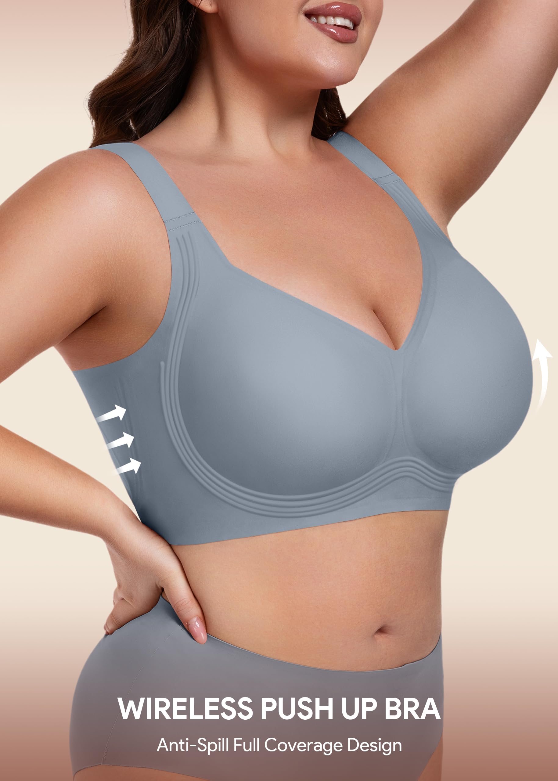 HBselect BH Damen Große Brüste ohne Bügel Vollschalen BH Jelly Bra Set Seamless Push Up Minimizer BH weicher Bustier Starker Halt Bra Bralette