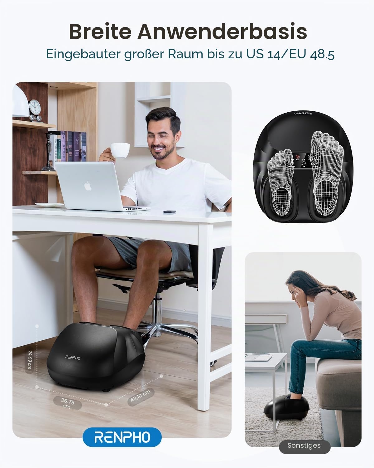RENPHO Großformat Fußmassagegerät mit Wärme, Fussmassagegerät Elektrisch | Shiatsu-Rollen für Fußsohle, Luftkompression für Fußrücken und Ferse, Fußgewölbeheizung, Geschenke für Männer, bis Größe 48