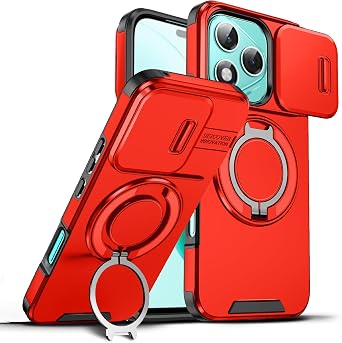 Compatible with Honor 400 Lite Phone Case with Ring Holder Blue, Cases for Honor 400 Lite Slide Camera Cover Accessories Funda para Shockproof Protective Original Case Red