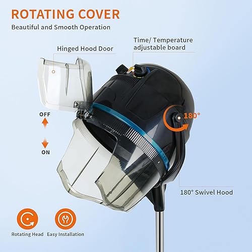 Miniatura 3 de JupiterForce Professional Hooded Floor Hair Dryer 1300W Adjustable Stand Up Bonnet Hair Dryer with Rolling Wheels for Home Salon Spa Beauty