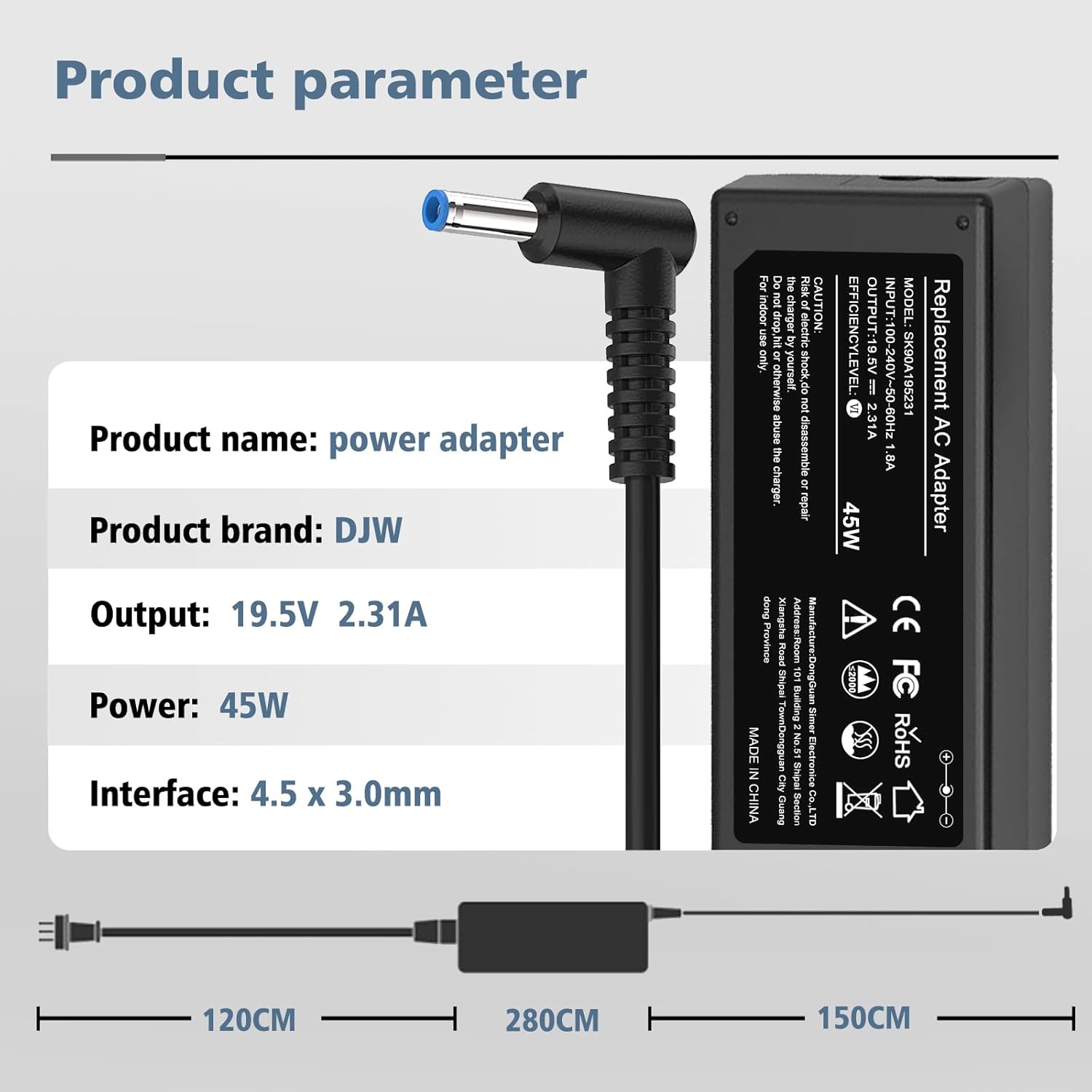 DJW Charger Compatible with HP Laptop Computer 45W Smart Blue Tip Power Adapter image 2 of 7 B01GPY9AOQ