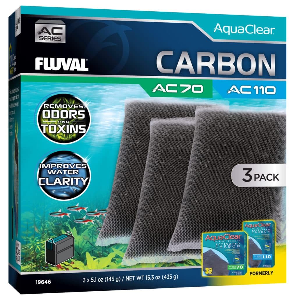 Fluval Ricarica Pack Carbone Attivo per Filtri Zaino per Acquario AquaClear AC70/​110, 3pc