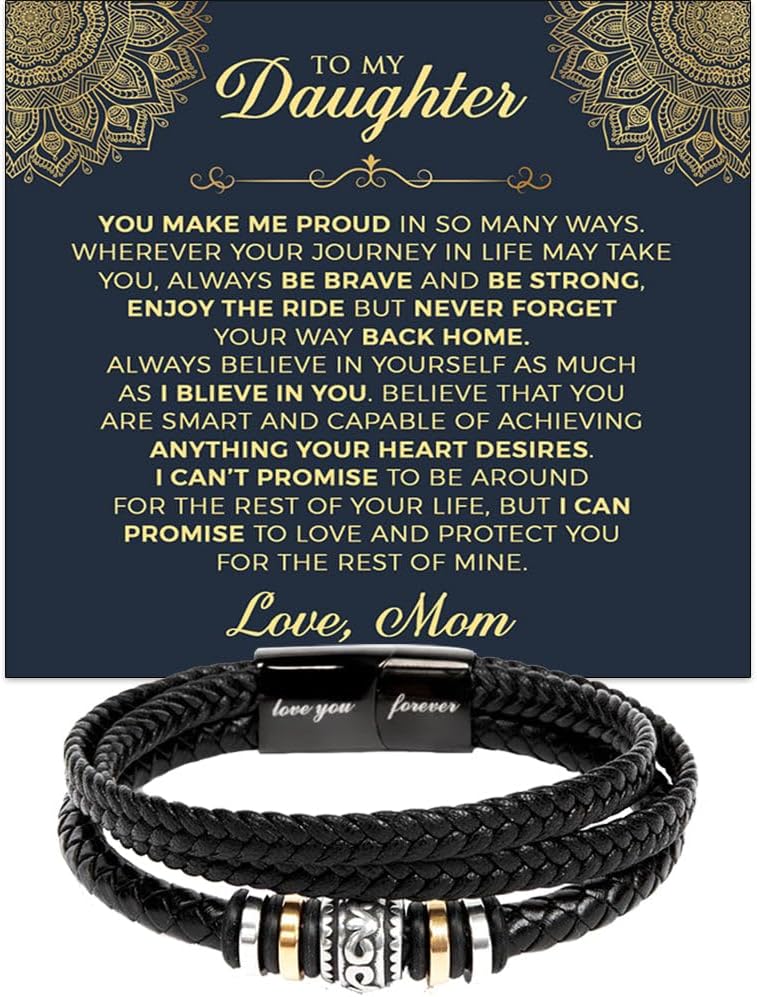 To My Daughter Bracelet with Message Card and Box Meaning, Jewelry Inspirational Gift, Bracelet For Daughter On Christmas, Birthday, Graduation, Bracelets For Women