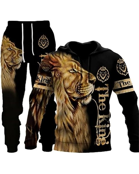 prigridche Wolf & Lion 3D Printed Hoodie Pants Suit Male Autumn Winter Casual Sweashirt Pullover Tracksuit Set