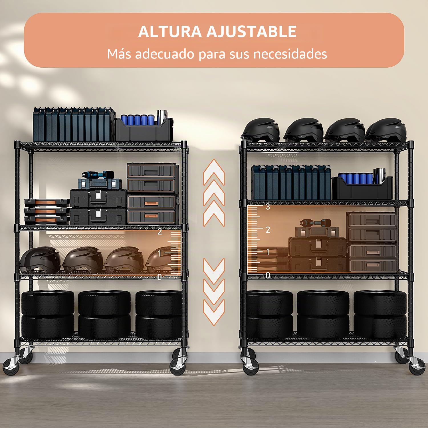 M MZG Estantería Industrial Metálica con Ruedas Bloqueables de 4 Niveles, hasta 1198,2 kg, Estantería de Carga Pesada para Almacén, Taller y Uso Profesional,Estudio, Negro, 60 x 135 x 186,9 cm