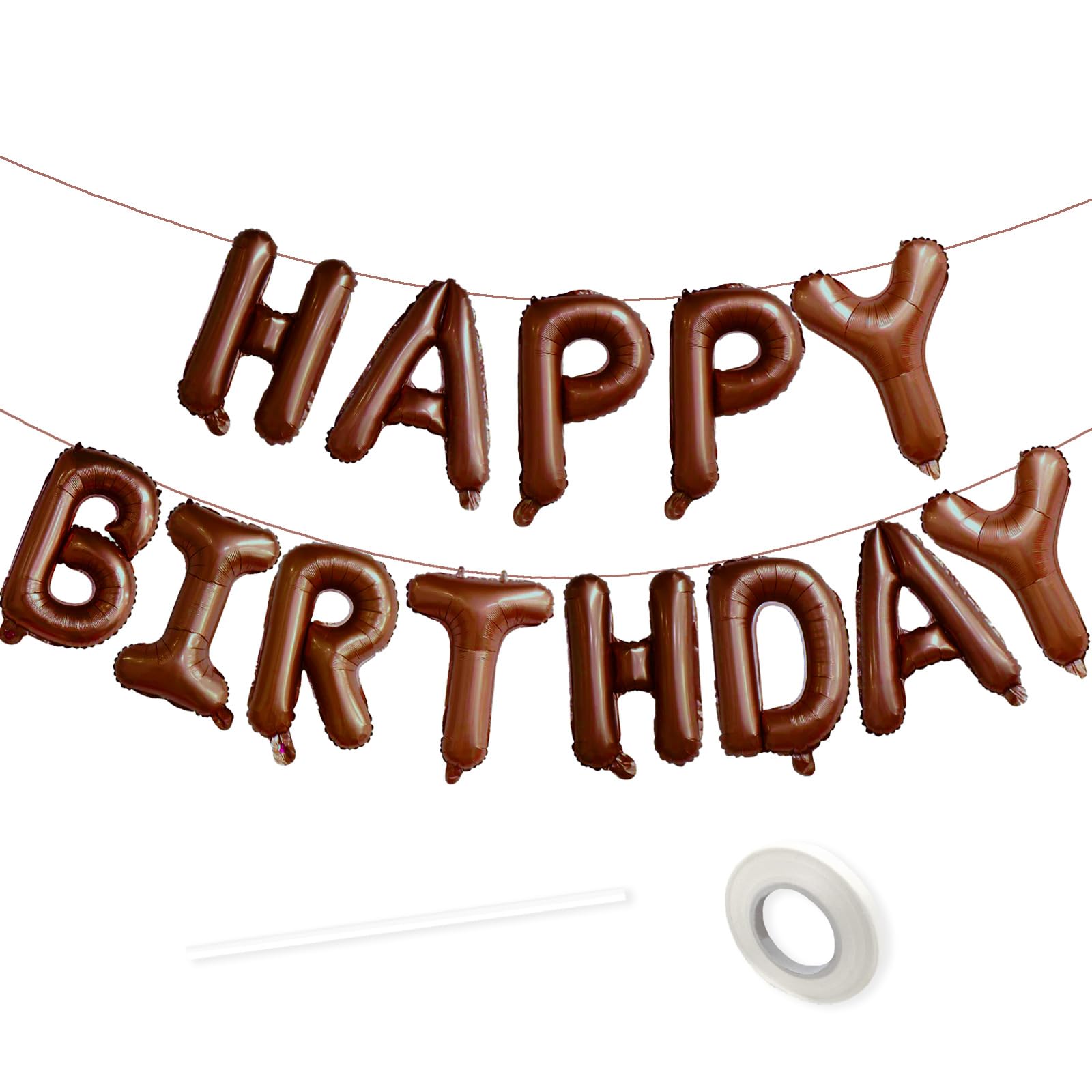 VHUWE 16 Inch Happy Birthday Balloon, Brown Happy Birthday Balloons Banner Aluminum Foil Letters Balloons for Birthday Party Decorations Supplies |