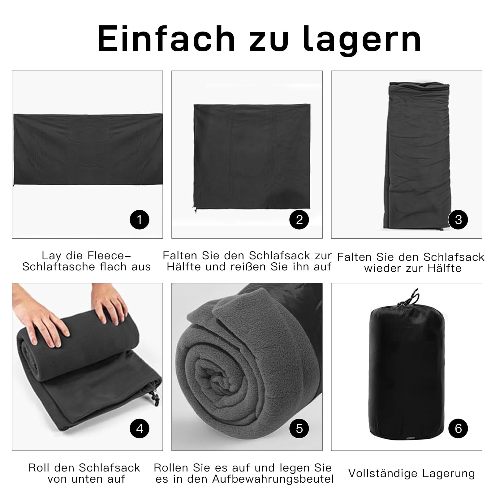 Schlafsack Fleece, 180×80cm Hüttenschlafsack Leicht und Warm, Schlafsack Inlett Warm, Tragbar mit Aufbewahrungsbeutel, Waschbar für Camping Reisen und Zuhause (Grau) Sport & Freizeit