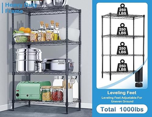 Miniatura 10 de Estantes de almacenamiento de 4 niveles, organizador de estantes de alambre, altura ajustable, estantes de metal resistente, certificado NSF, 36