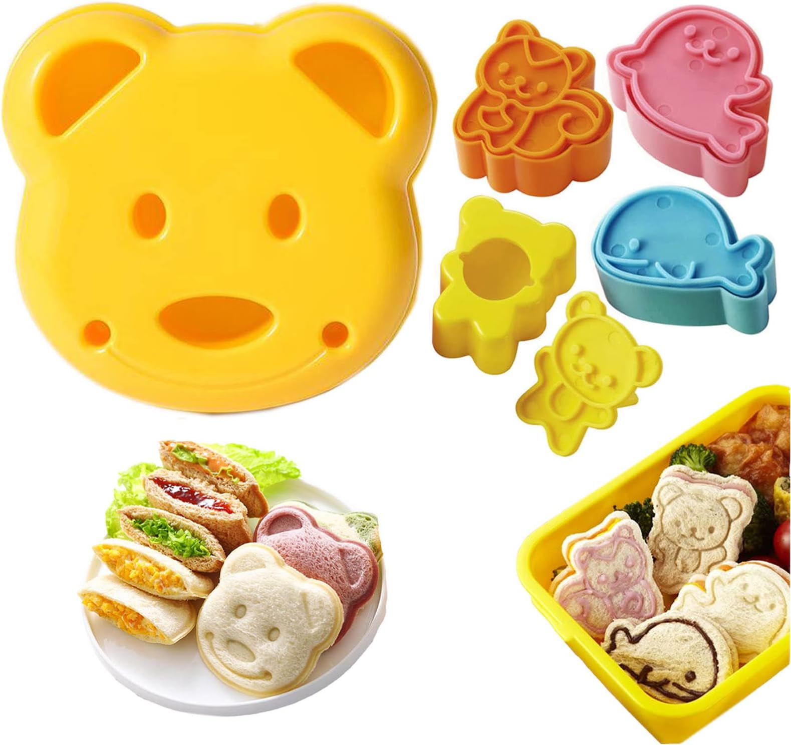 Sandwich Cutter 5pcs Sandwich Cutter Sealer for Kids Mini Cartoon Bear Squirrel Dolphin Sea Dog Bread Cutter Sandwich Cutter for Kids Lunch Box