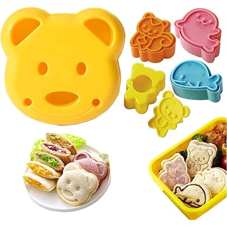 Sandwich Cutter, 5 PCS Sandwich Cutter and Sealer for Kids, Mini Cartoon Bear Squirrel Dolphin Sea Dog Bread Cutter Sandwich Cutters for Kids Bento Box