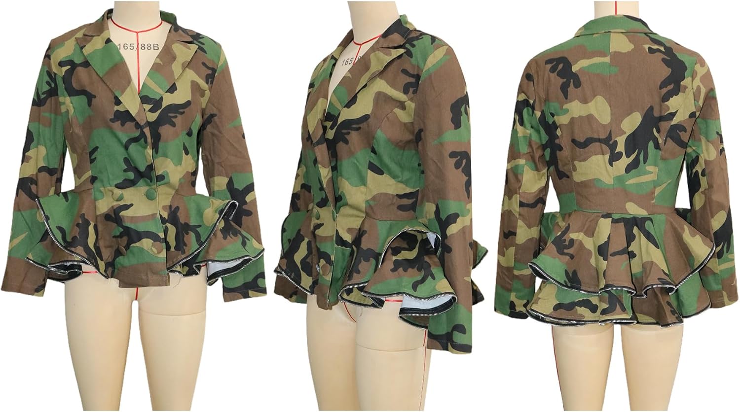Women's Camouflage Casual Camo Cropped Jacket Long Sleeve Lapel Blazer Jackets Army Fatigue Double Breasted Ruffle Coat - Image 5