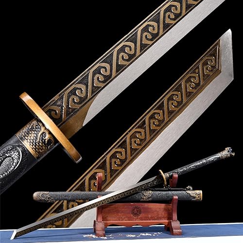HERO SWORD Espada ancha de dragón dorado, espada china de acero al manganeso afilado, Tang Heng Dao, hoja de espiga completa, espada samurai,