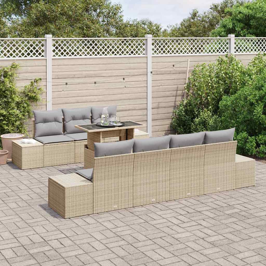 Salon de jardin, polyrotin, beige et gris clair, 8 pièces, 81.3kg