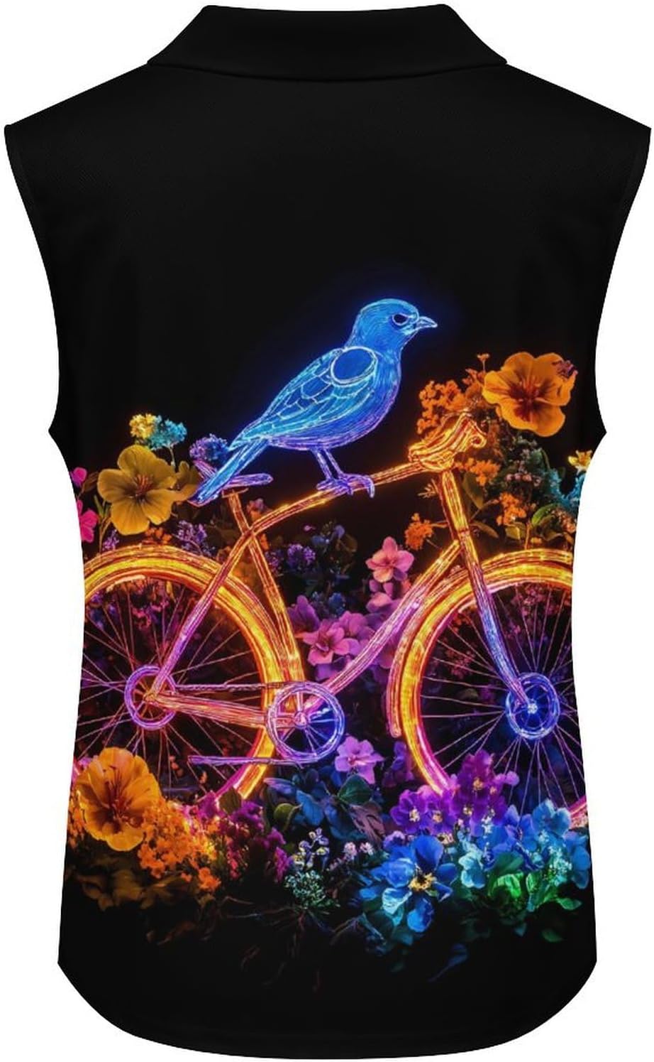 Flower Bike Blue Bird Womens Golf Shirts Print Polo Shirt Sleeveless Tank Top Casual Work Blouses