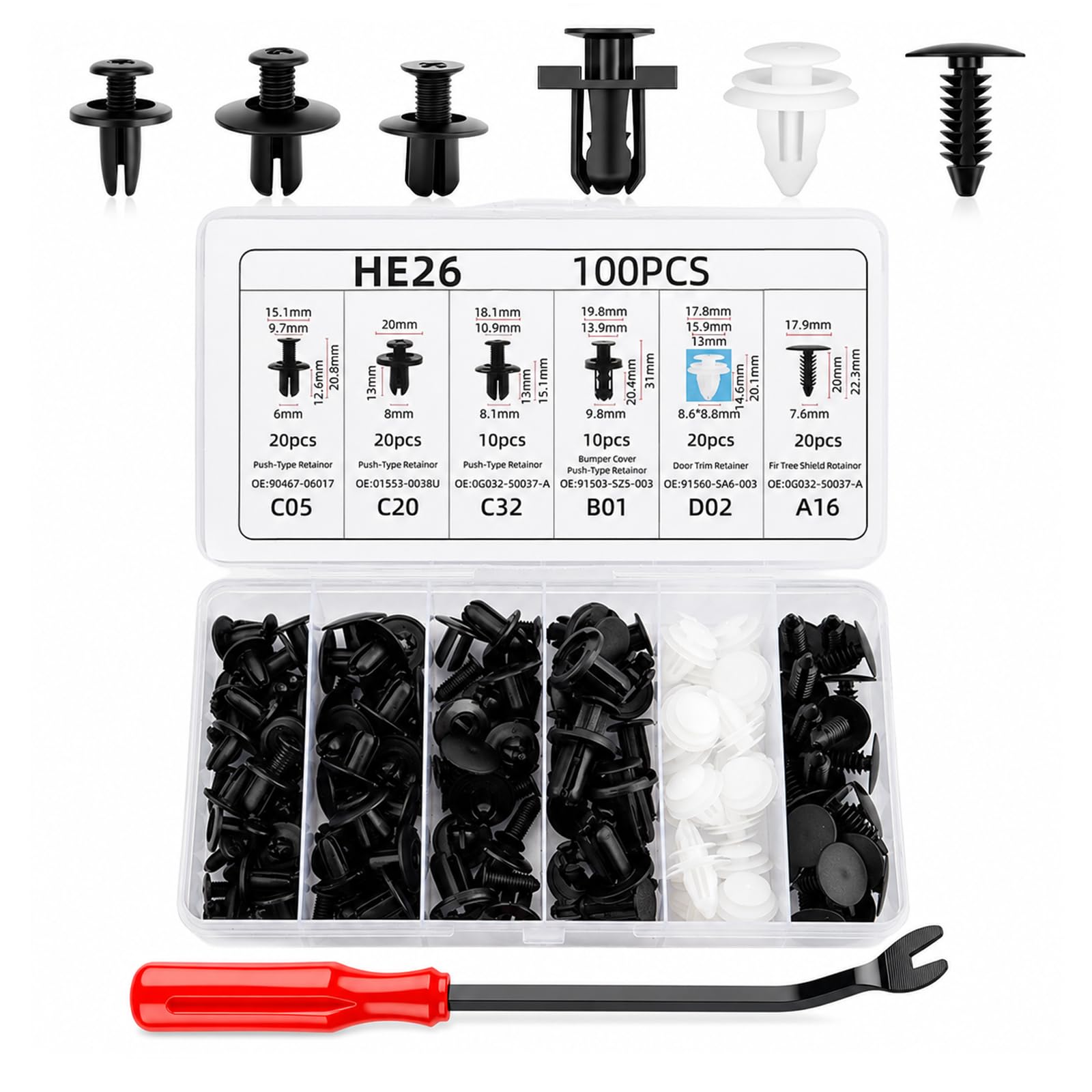 09026119385　1205353 Amazon.com: 100PCS Car Bumper Clips Kit with Car Trim Removal Tool
