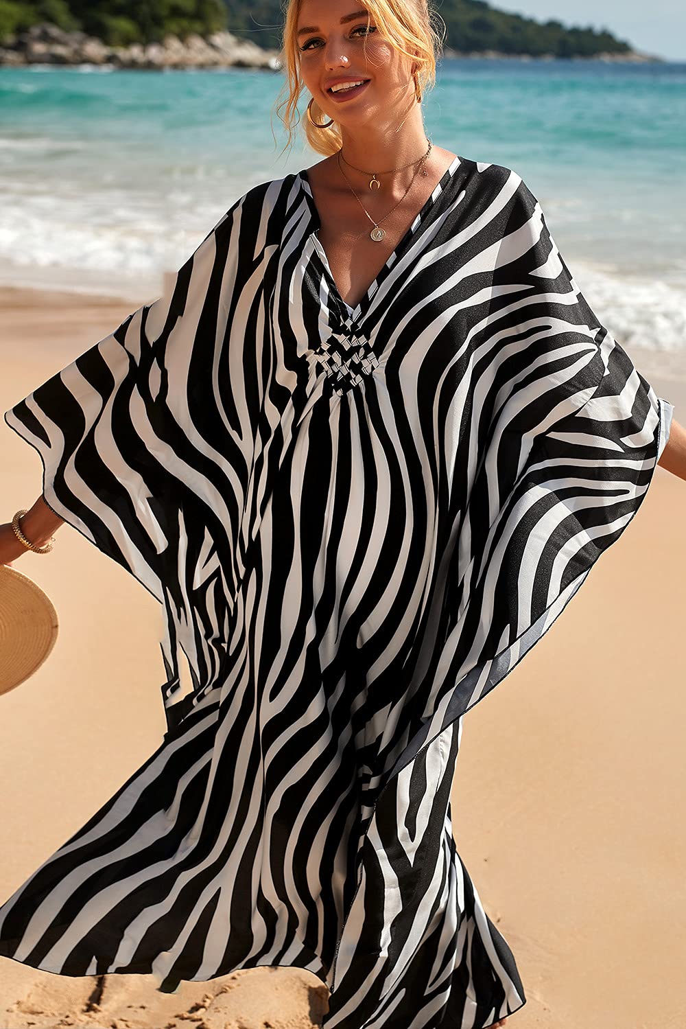 Maxi Abito da Spiaggia da Donna Copricostume da Bagno Kaftano Lungo Vestito Kimono Mare Spiaggia