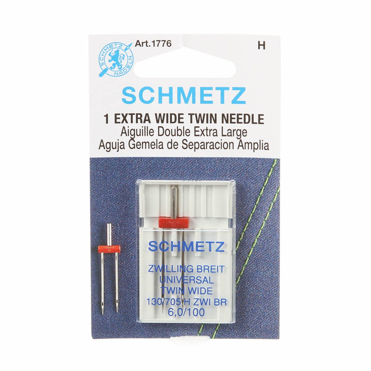 Schmetz Silver Universal Twin Double Sewing Machine Needle, Size 6.0/100